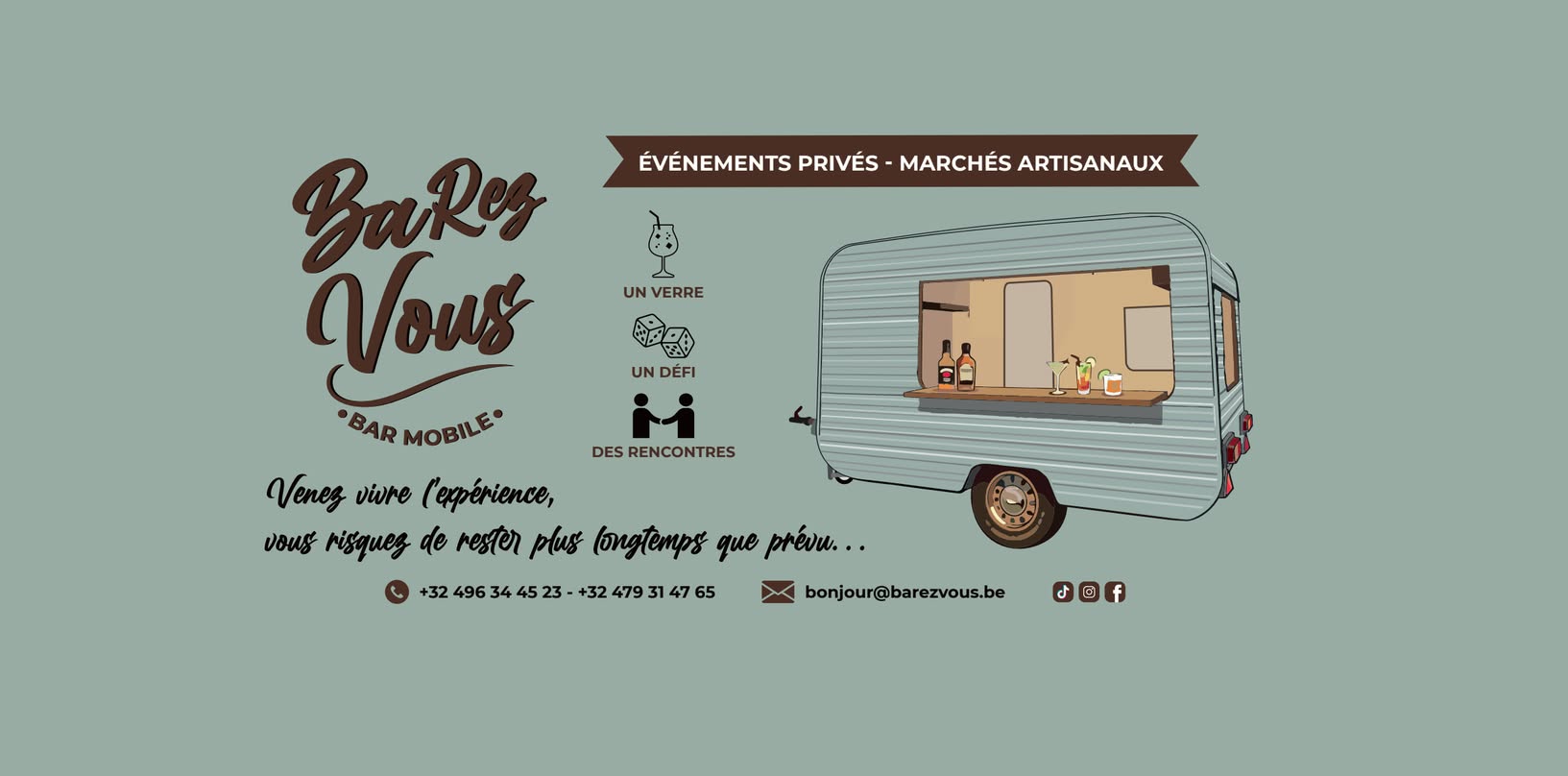 Bandeau BaRez Vous : le logo, la caravane vintage et la promesse un verre, un d&eacute;fi, des rencontres